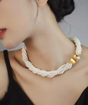 Elegant White Alloy Multi Layer Pearl Princess Necklace