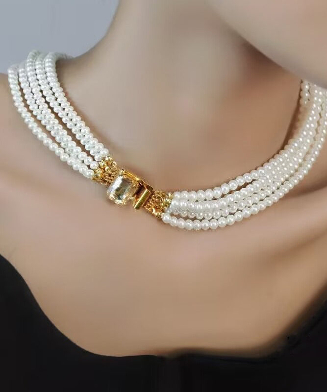 Elegant White Alloy Multi Layer Pearl Princess Necklace