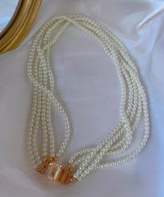 Elegant White Alloy Multi Layer Pearl Princess Necklace