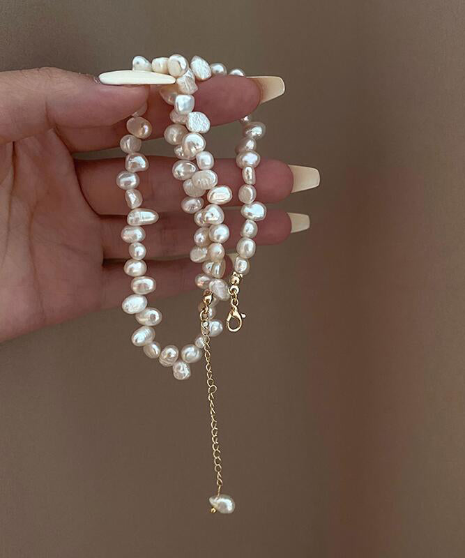 Elegant White Alloy Pearl Tassel Graduated Bead Necklace