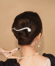 Elegant White Alloy Pearl Zircon Fish Tail Clip Hairpin