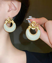 Elegant White Alloy Resin Geometry Hollow out Drop Earrings