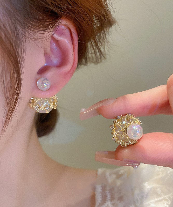 Elegant White Alloy Zircon Pearl Stud Earrings