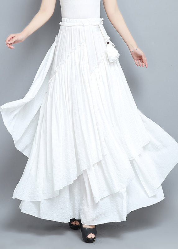 Elegant White Asymmetrical Elastic Waist Pleated Skirts Summer