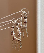 Elegant White Copper Silver Plating Pearl Tassel Drop Earrings