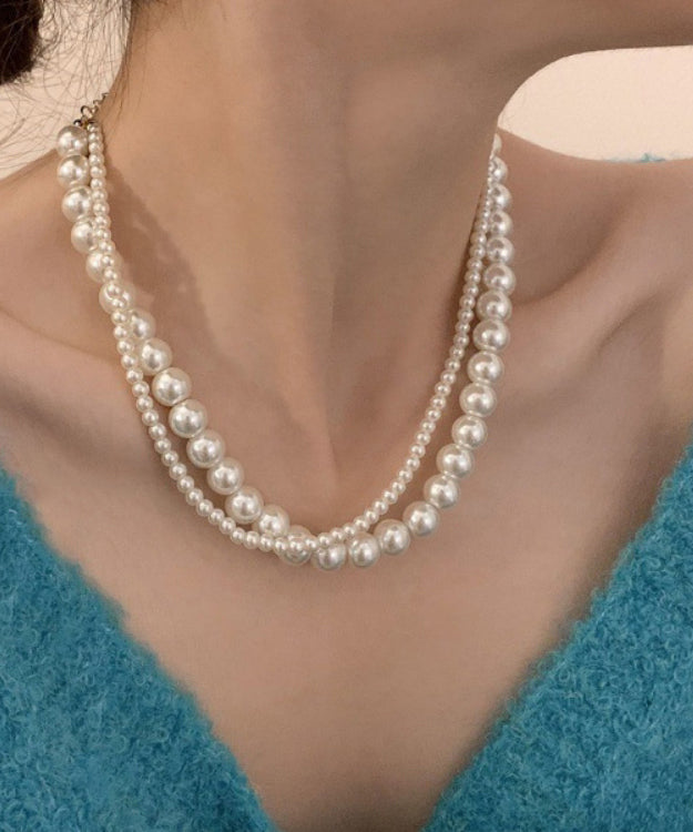 Elegant White Double Layer Pearl Princess Necklace