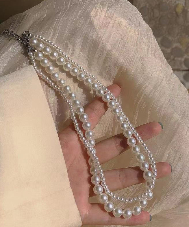 Elegant White Double Layer Pearl Princess Necklace