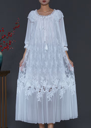 Elegant White Embroidered Patchwork Lace Dresses Spring