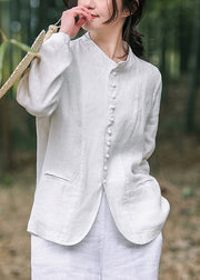 Elegant White O-Neck Button Coats Long Sleeve