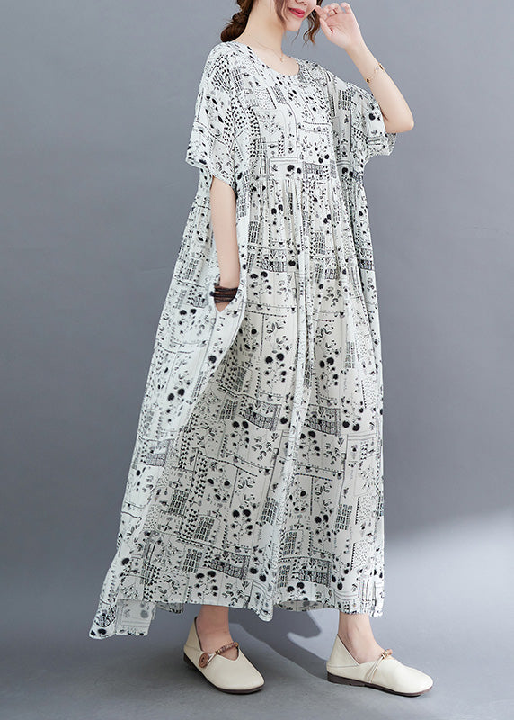 Elegant White O-Neck Patchwork Wrinkled Party Maxi Dress Short Sleeve