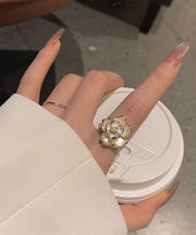 Elegant White Overgild 14K Gold Camellia Rings