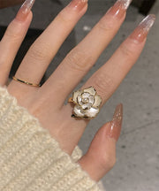 Elegant White Overgild 14K Gold Camellia Rings