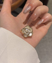 Elegant White Overgild 14K Gold Camellia Rings