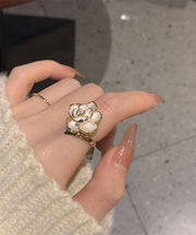 Elegant White Overgild 14K Gold Camellia Rings