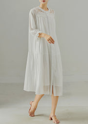 Elegant White Oversized Patchwork Cotton Robe Dresses Summer