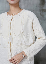 Elegant White Ruffles Patchwork Knit Coat Outwear Spring