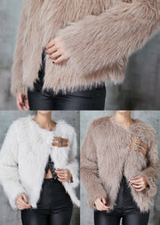 Elegant White Side Open Faux Fur Coat Winter