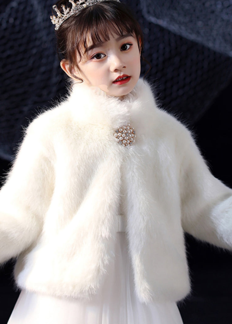 Elegant White Stand Collar Mink Velvet Girls Cloak Winter