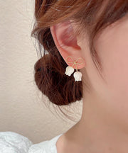 Elegant White Sterling Silver Alloy Bow Shell Stud Earrings