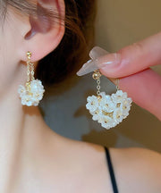 Elegant White Sterling Silver Alloy Floral Tassel Hoop Earrings