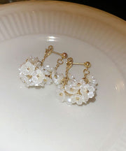 Elegant White Sterling Silver Alloy Floral Tassel Hoop Earrings