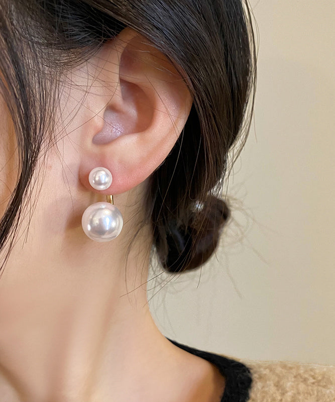 Elegant White Sterling Silver Alloy Pearl Stud Earrings