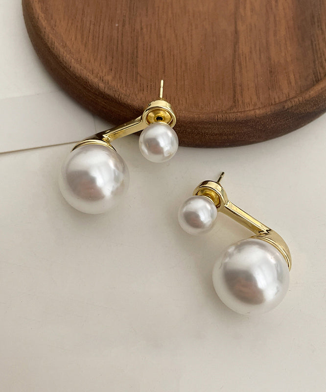 Elegant White Sterling Silver Alloy Pearl Stud Earrings