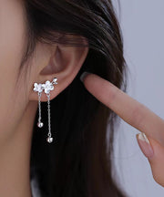 Elegant White Sterling Silver Plum Blossom Tassel Drop Earrings