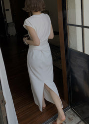 Elegant White U Neck Tie Waist Cotton Dress Summer