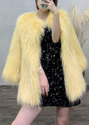 Elegant Yellow O-Neck Warm Mink Hair Coats Winter