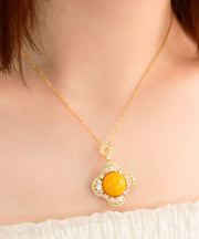 Elegant Yellow Sterling Silver Zircon Beeswax Pendant Necklace