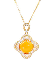 Elegant Yellow Sterling Silver Zircon Beeswax Pendant Necklace