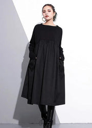 Elegant Cinched o neck Cotton clothes For Women Tutorials  Black-pumpkin Dresses