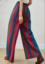 Ethnic Style Colorblock Oversized Striped Linen Pants Summer