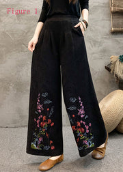 Ethnic Style Embroidered Elastic Waist Wide Leg Pants Spring