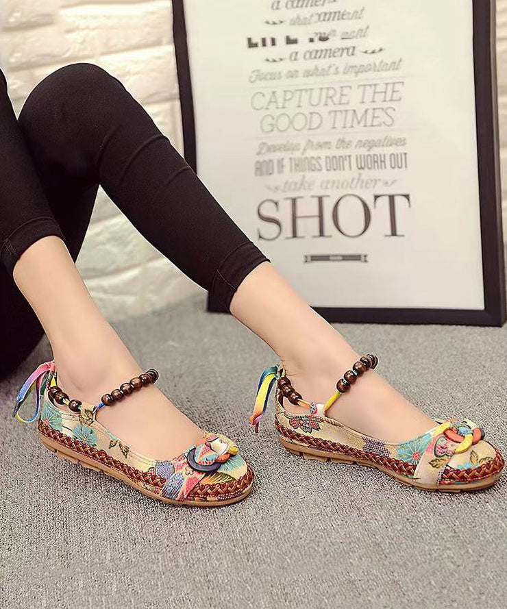 Ethnic Style Handmade Beaded Flat Sole Single Shoes