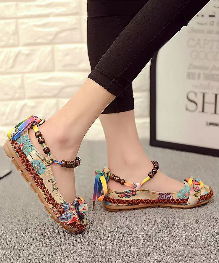 Ethnic Style Handmade Beaded Flat Sole Single Shoes