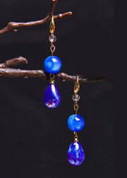 Ethnic Style Peacock Blue Water Droplet Acrylic Drop Earrings