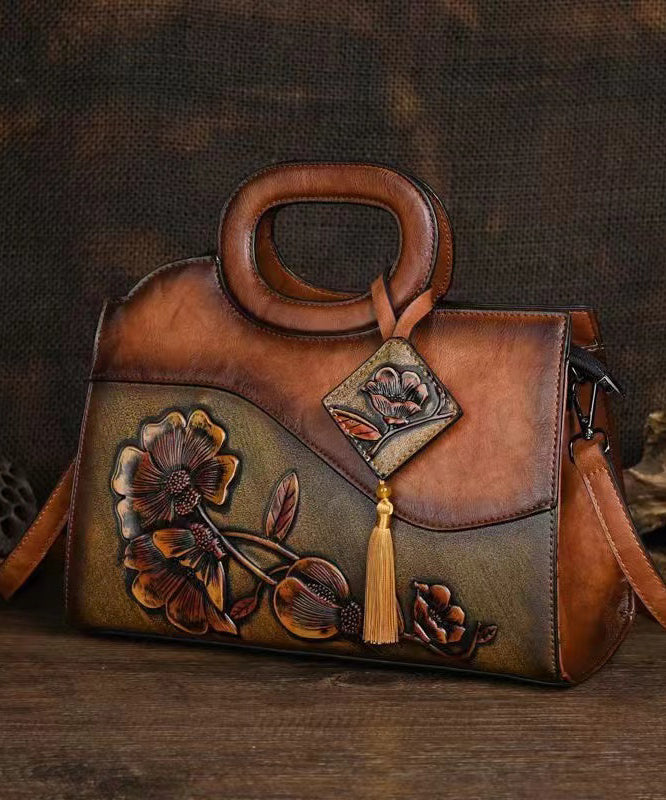 Ethnic Style Retro Camel Embossed Hand Held Crossbody Bag