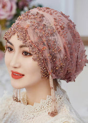 Ethnic Style White Embroideried Tasseled Silk Bonnie Hat