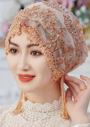 Ethnic Style White Embroideried Tasseled Silk Bonnie Hat