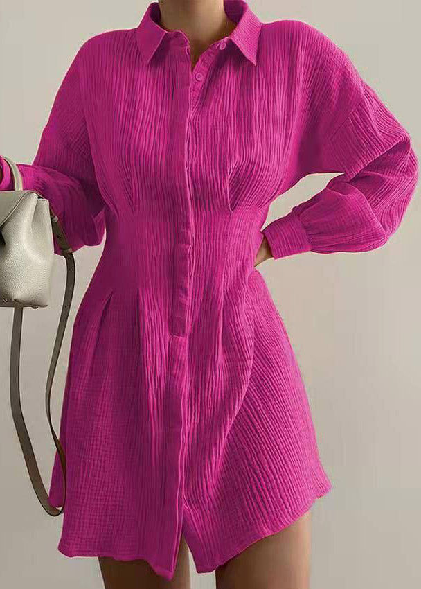 European And American New Rose Waist Long Sleeved Shirt Dress