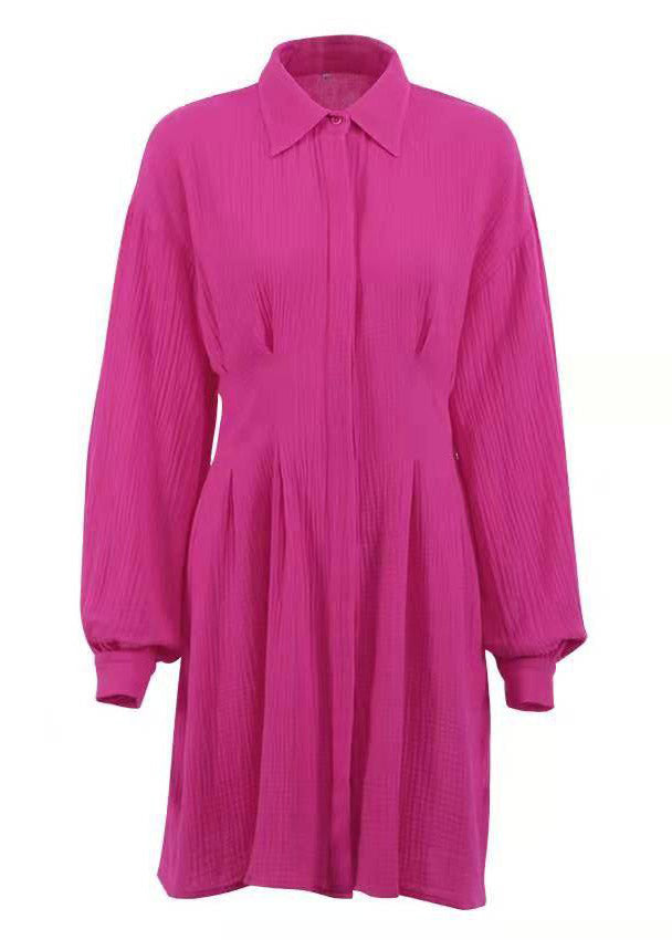 European And American New Rose Waist Long Sleeved Shirt Dress