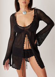 European And American Sexy White Hollow Out Beach Knitted Cover Up