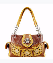 European And American Skulls Embroidery Rivet Satchel Bag Handbag