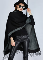 European And American Style Black Grey Tassel Oversized Shawl