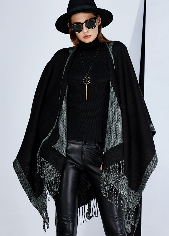 European And American Style Black Grey Tassel Oversized Shawl