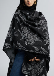 European And American Style Black Jacquard Oversized Shawl