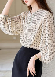 Fashion Apricot Dot Print Chiffon Top Long Sleeve