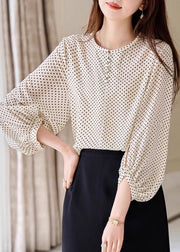 Fashion Apricot Dot Print Chiffon Top Long Sleeve